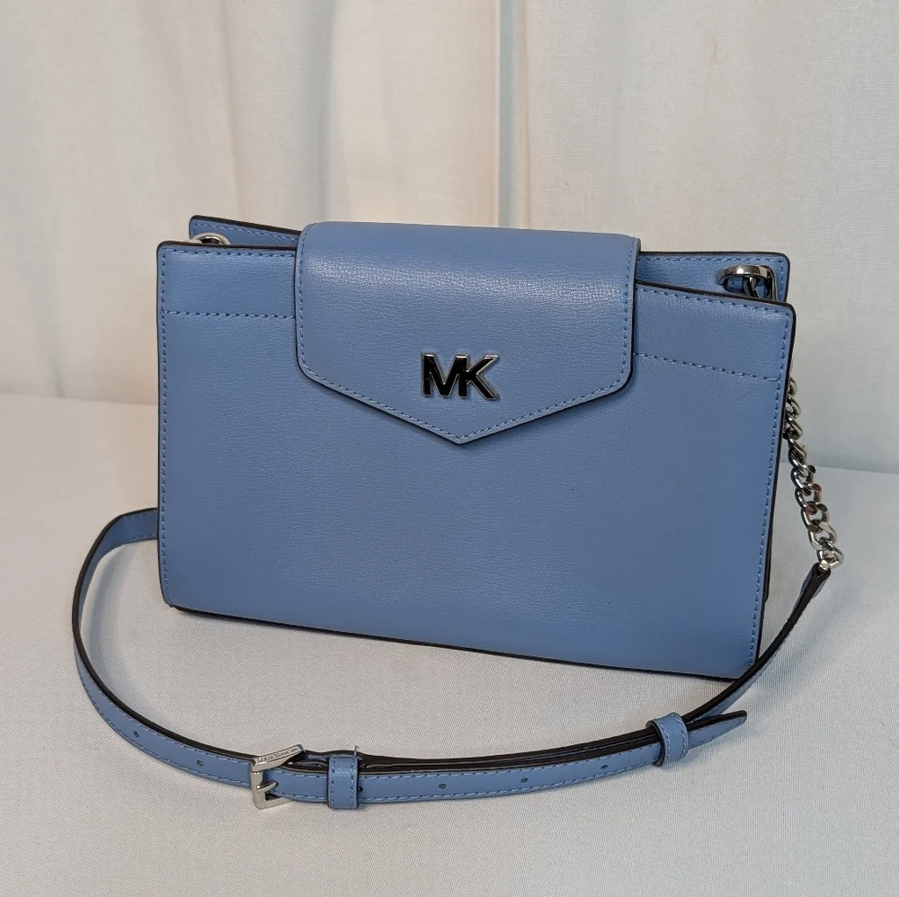 Michael Kors Mott French Blue Crossbody Large Clutch Purse EUC - Picture 1 of 14